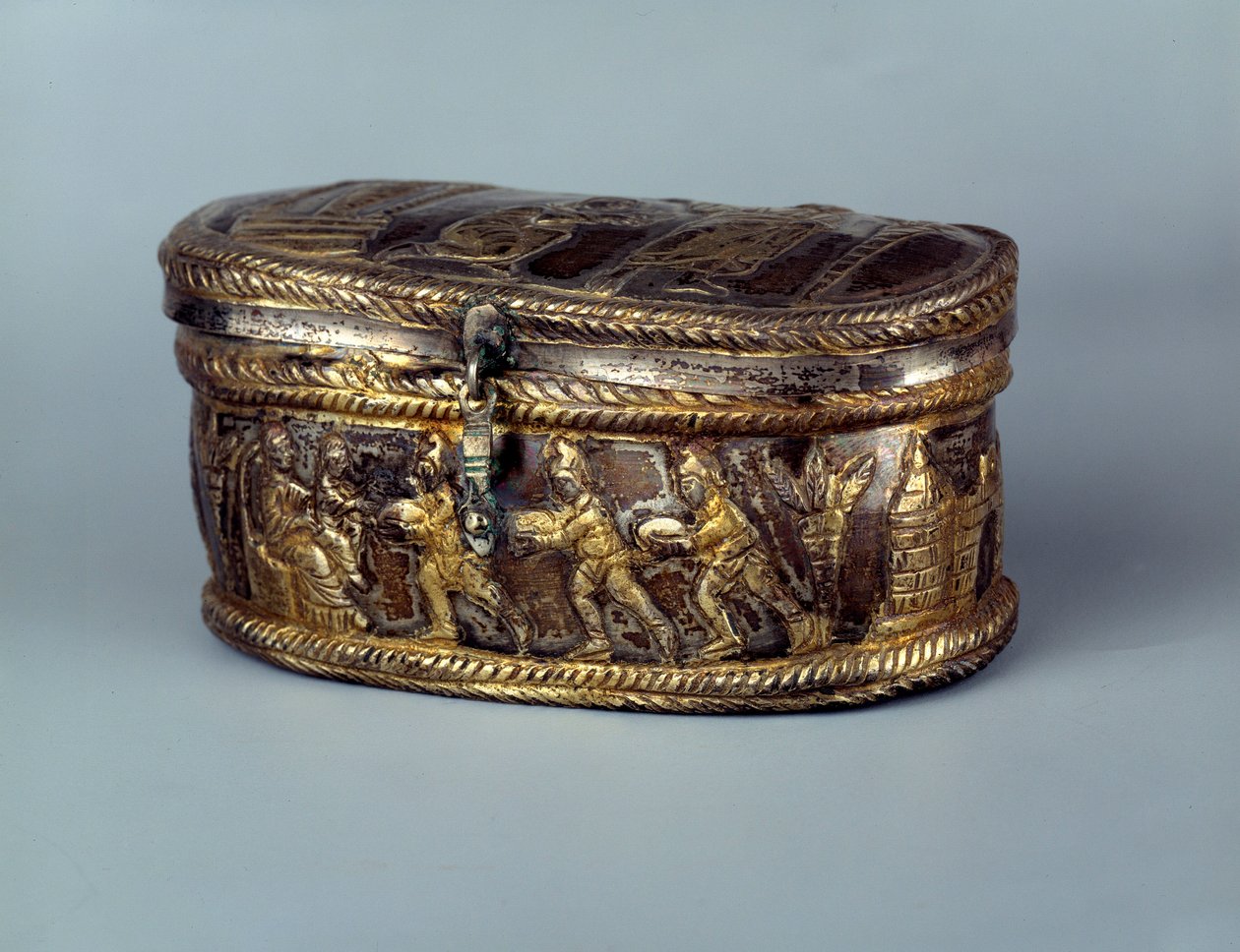 Paleochristian art: silver reliquary box known as Capsella de Brivio: Adoration of the Magi by Paleo Christian