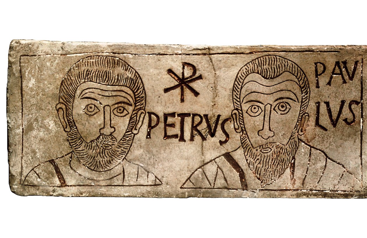 Sarcophagus Depicting Apostles Peter and Paul, Early Christian Civilization by Paleo Christian Paleo Christian