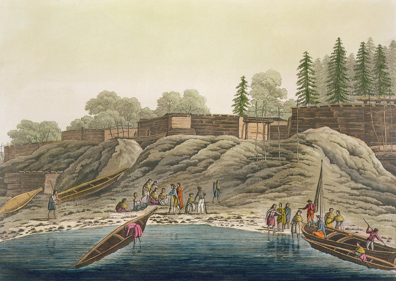 Nutka Indians exchanging gifts with European explorers or whalers, from 
