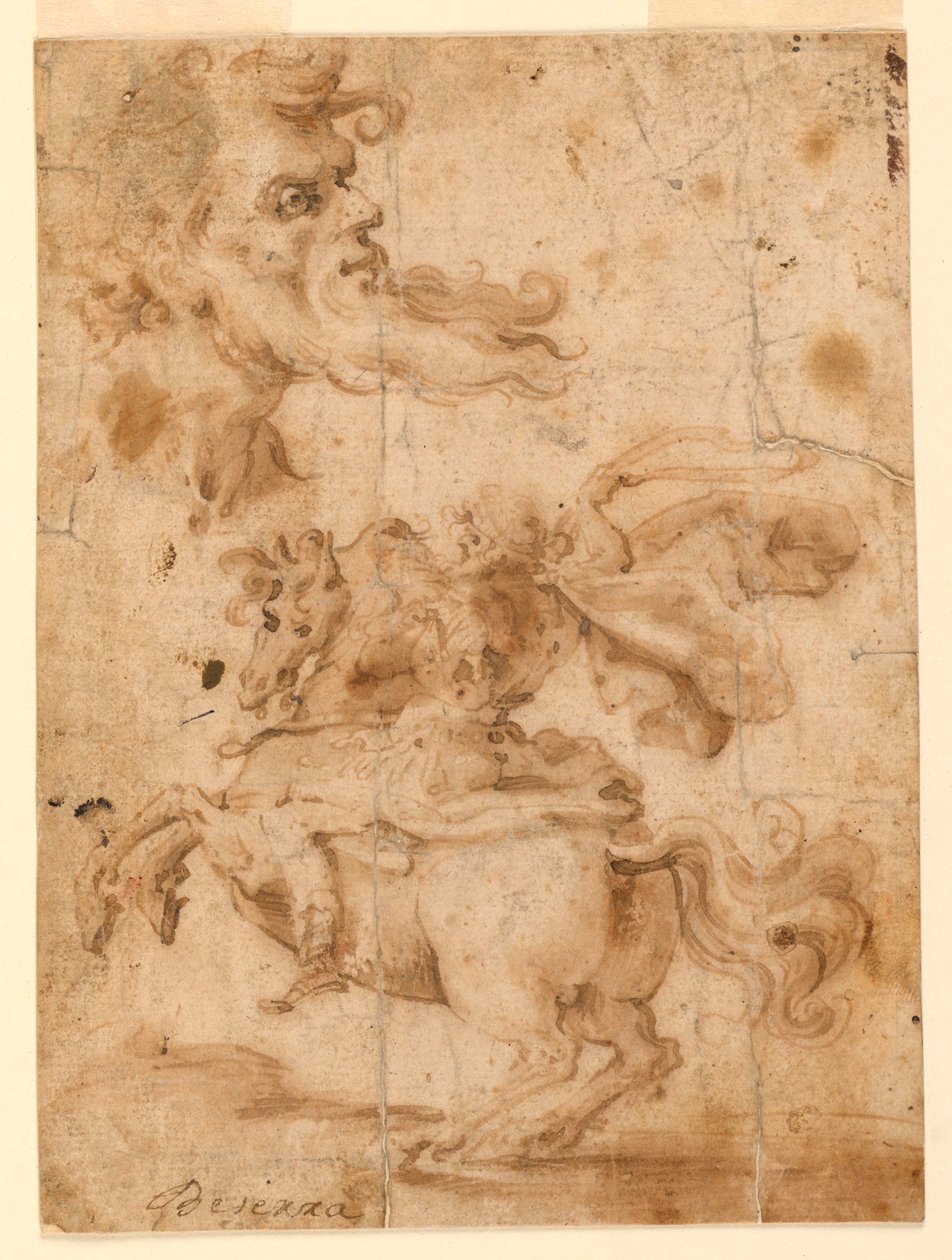 The Head of a Bearded Man, a Man on Horseback, ca. 1650 by Paolo Emilio Besenzi