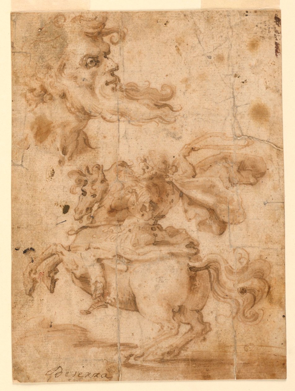 The Head of a Bearded Man, a Man on Horseback by Paolo Emilio Besenzi