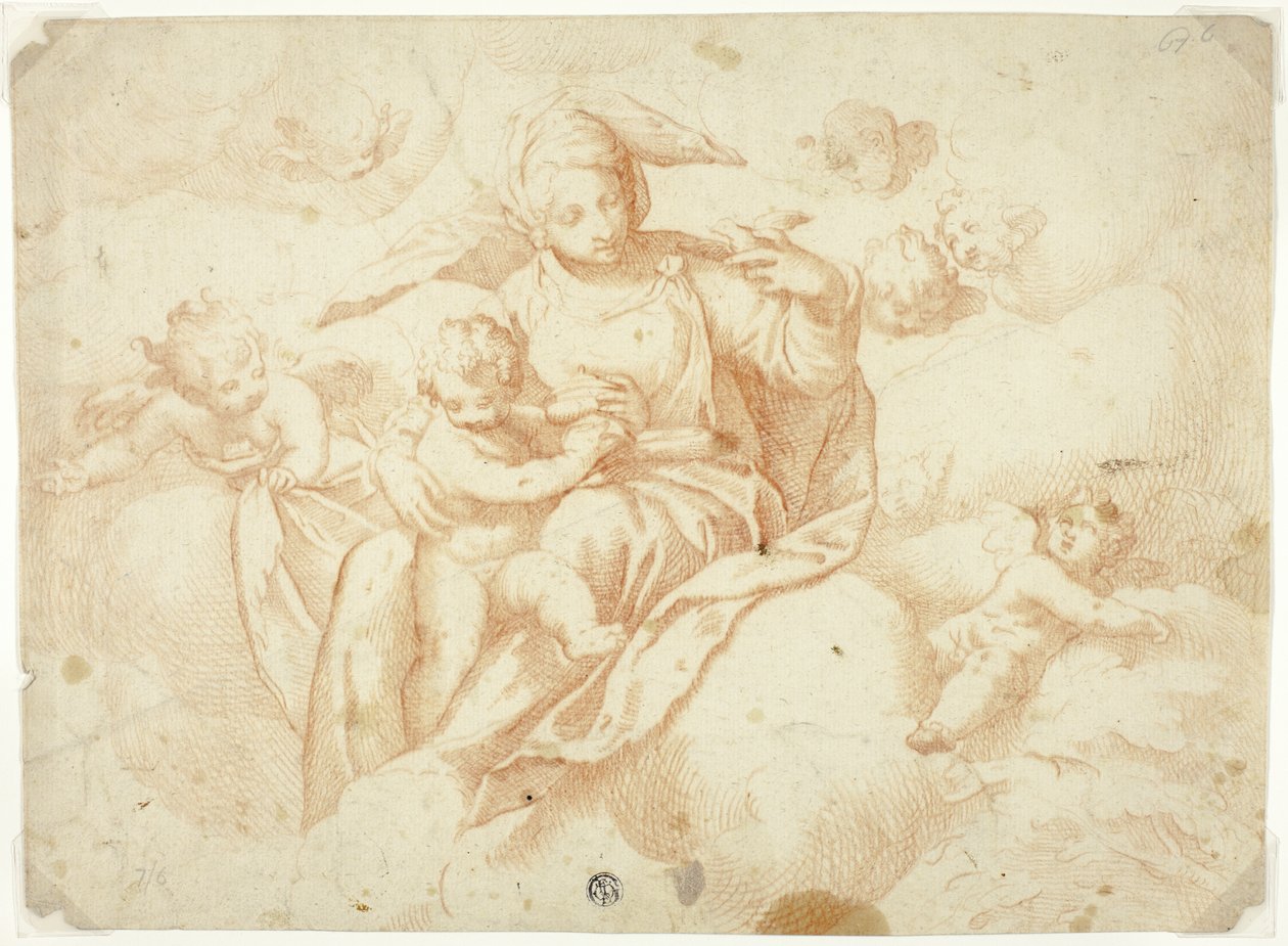 Virgin and Child Seated on Clouds by Paolo Farinati