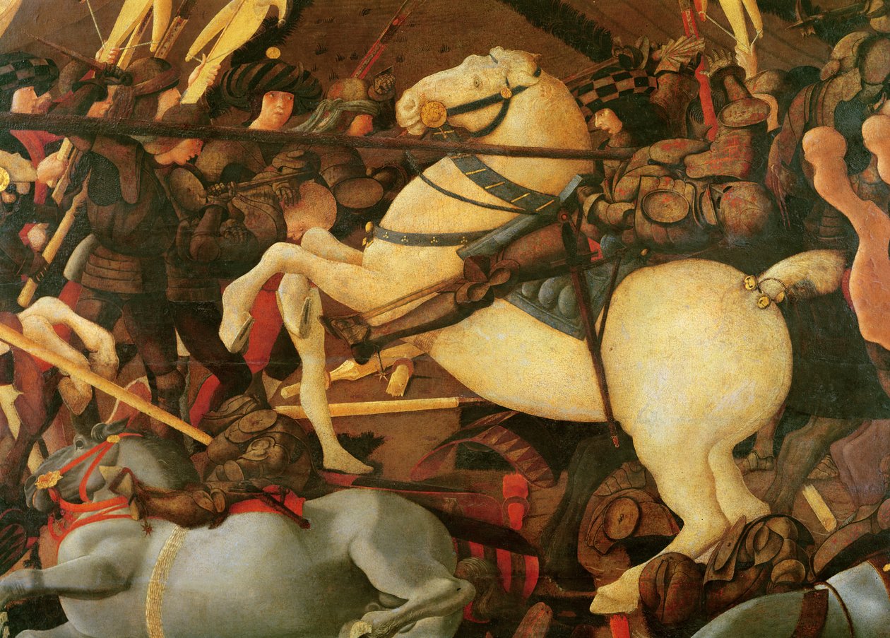 The Battle of San Romano (detail of Bernardino della Ciarda bucked off his horse) by Paolo Uccello