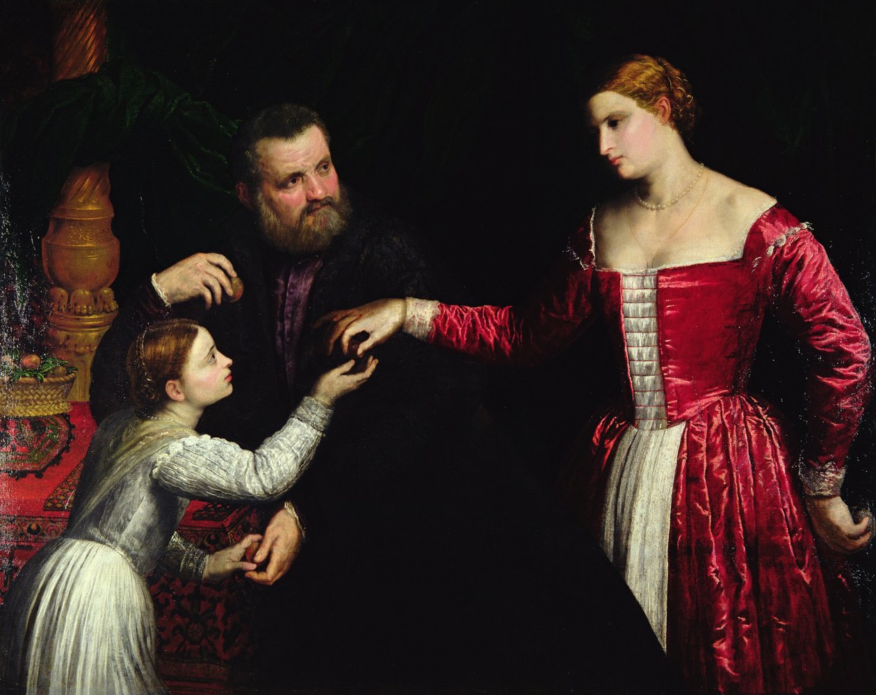 A lady and gentleman with their daughter by Paris Bordone