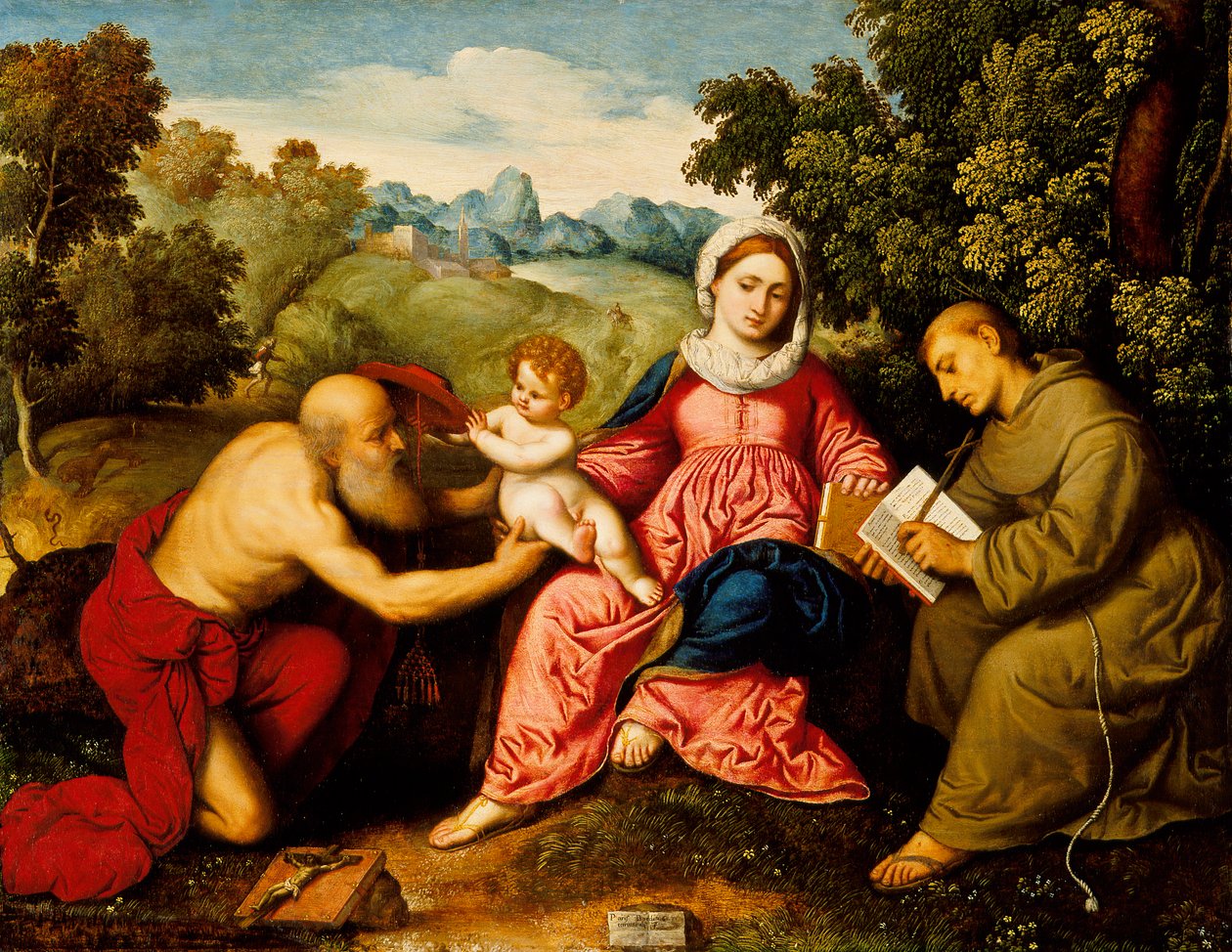Madonna and child with Saints Jerome and Francis by Paris Bordone