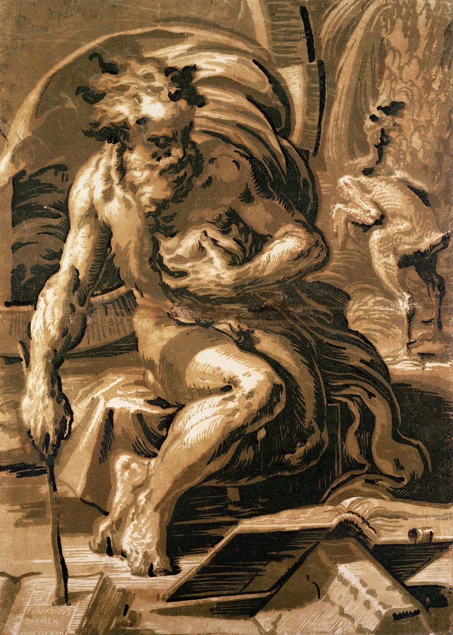 Diogenes, engraved by Ugo da Carpi (147080-1532) (chiaroscuro woodcut) by Parmigianino