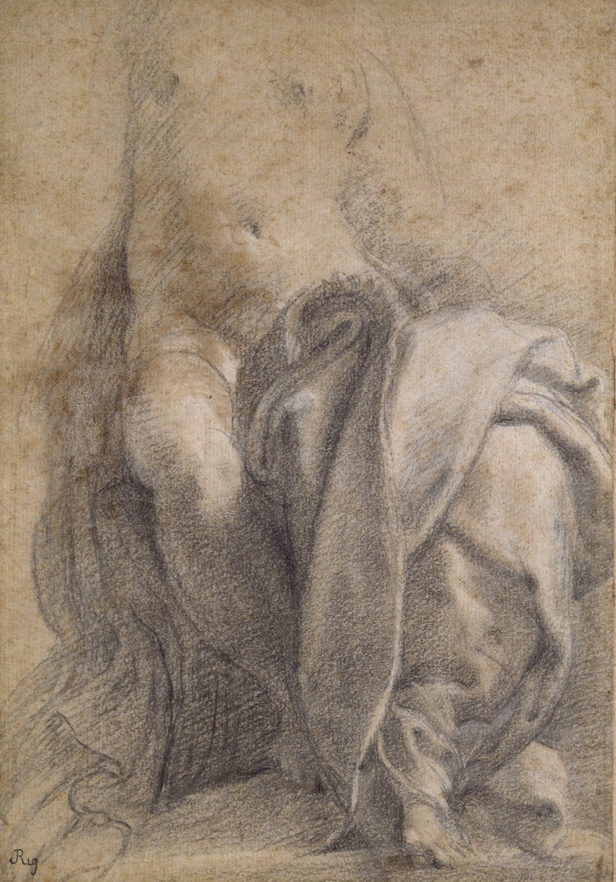 Seated Semi-Nude Female Wearing Drapery by Parmigianino