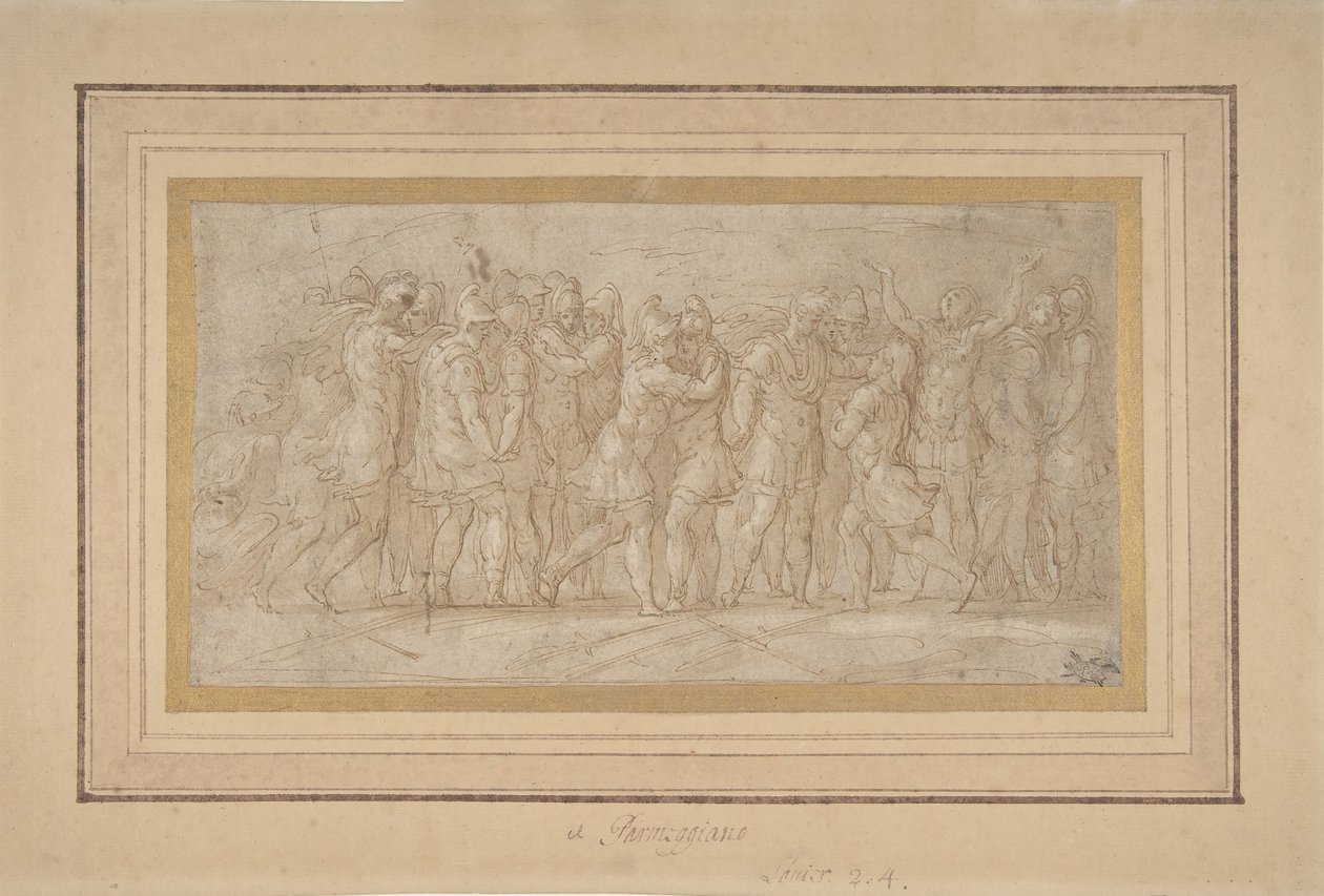 Roman or Greek Warriors Celebrating after a Victory by Parmigianino