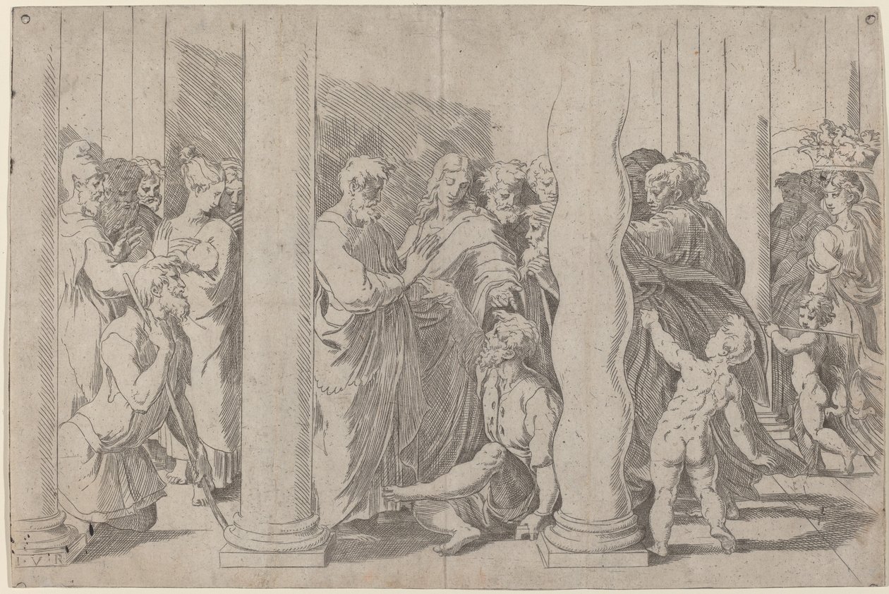 Saints Peter and John Healing the Lame Man at the Golden Gate by Parmigianino after Raphael