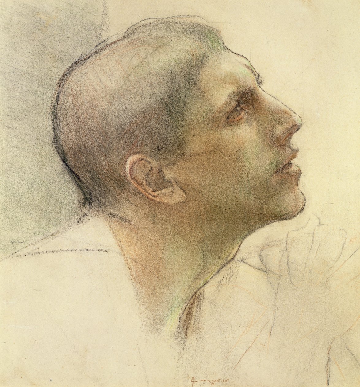 Study for Simon in The Supper at Emmaus (charcoal and chalk on paper)