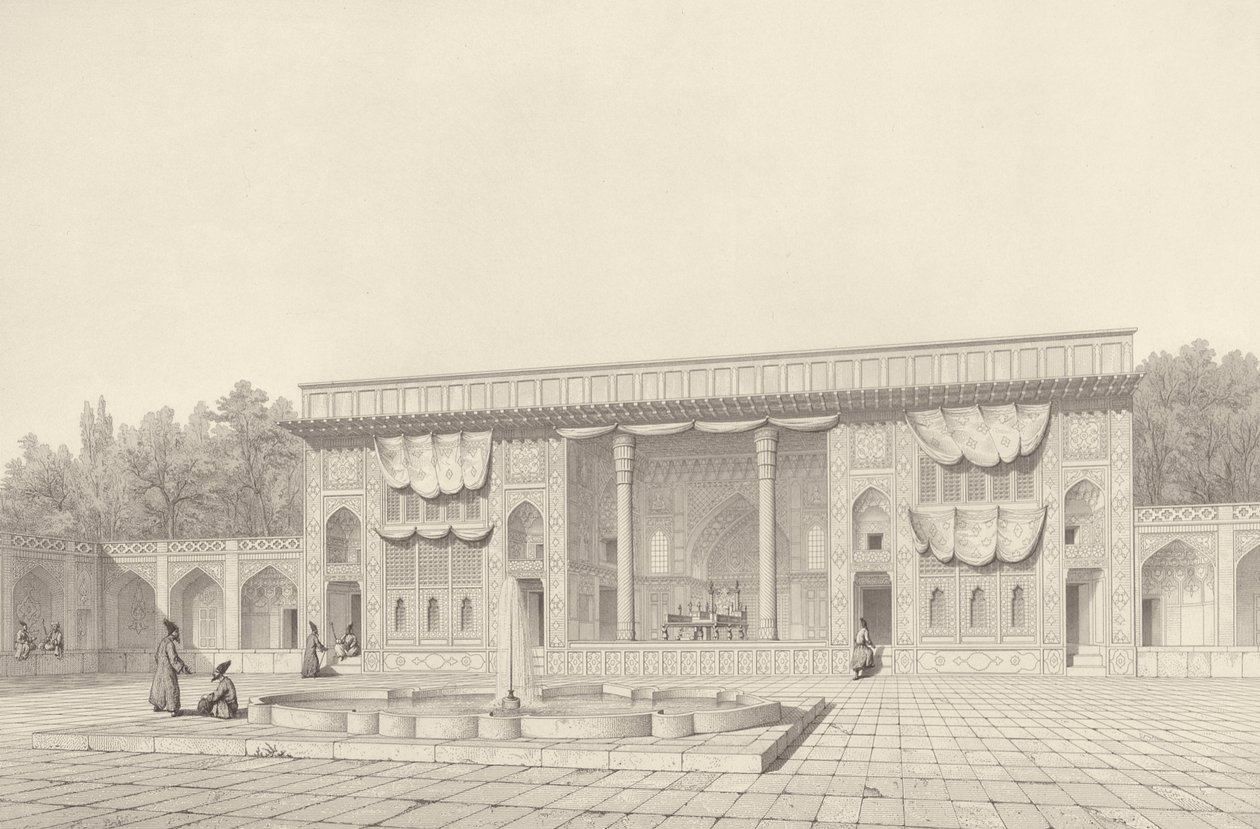 Throne Pavilion, in Teheran, from Voyage Pittoresque of Persia, engraved by Claude Sauvageot (1832-85) published by Lemercier, Paris, 1856 by Pascal Xavier after Coste