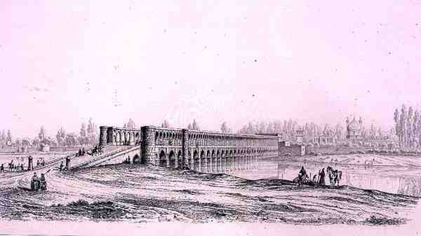 Allah Verdi Khan Bridge, in Isfahan, from Voyage Pittoresque of Persia by Pascal Xavier (after) Coste