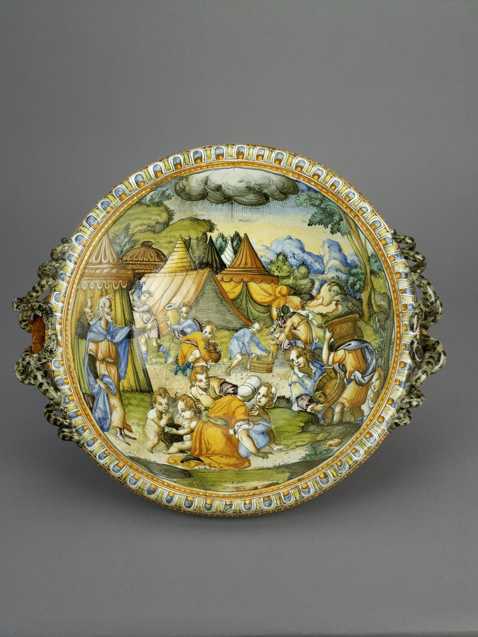 Basin with the Gathering of Manna, probably Urbino, c.1600-20 by Patanazzi Workshop