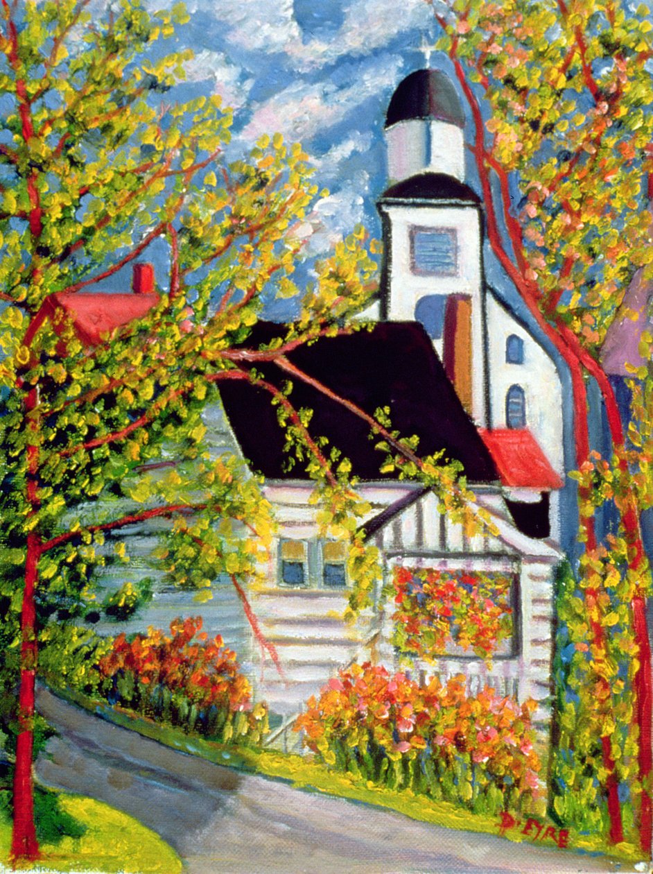 House with Church, Badeck by Patricia Contemporary Artist Eyre