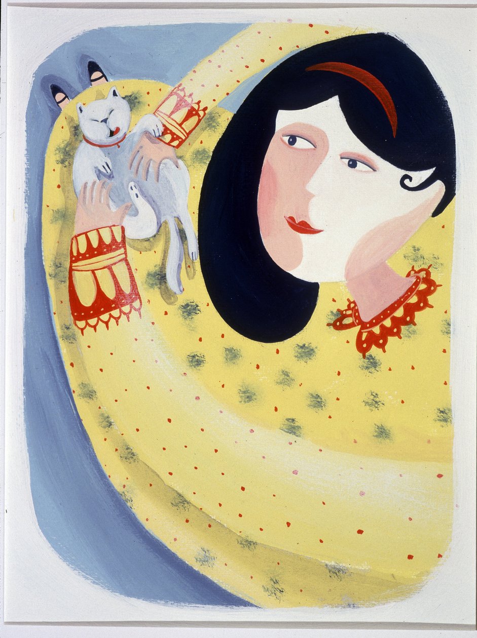 Young woman stroking her cat (illustration by Patrizia La Porta) by Patrizia La Porta