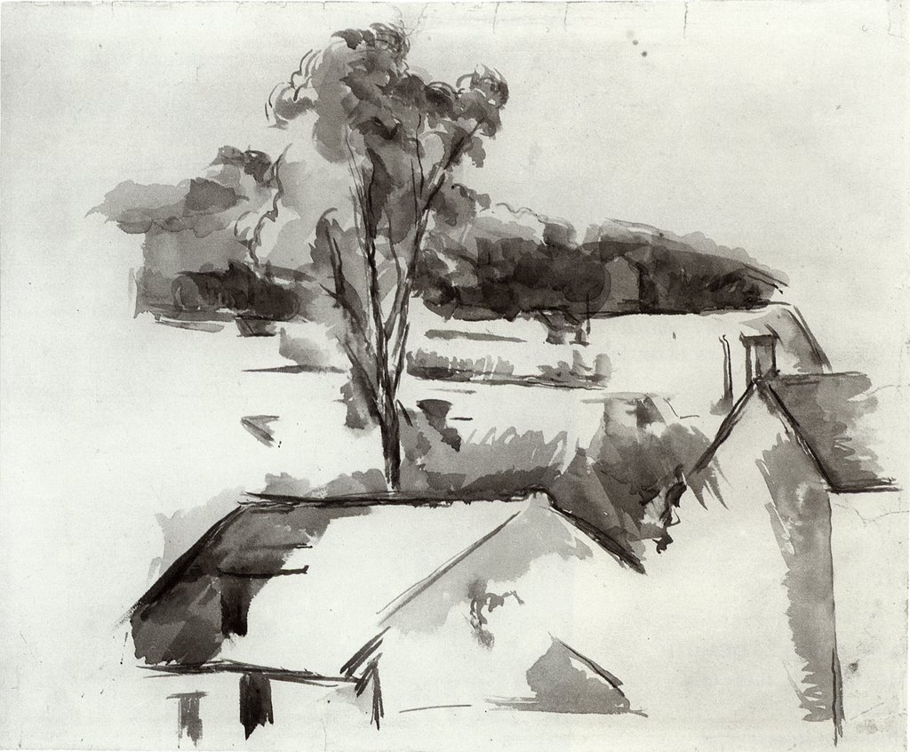 Rooftops and Tree by Paul Cézanne