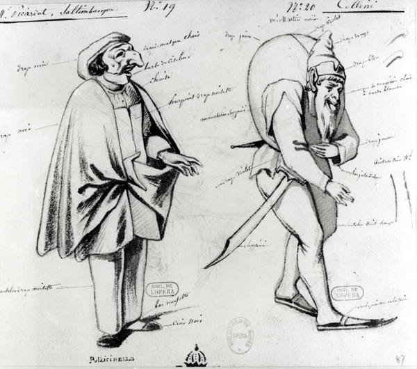 Costume design for two acrobats in Benvenuto Cellini by Hector Berlioz, 1838 by Paul Lormier