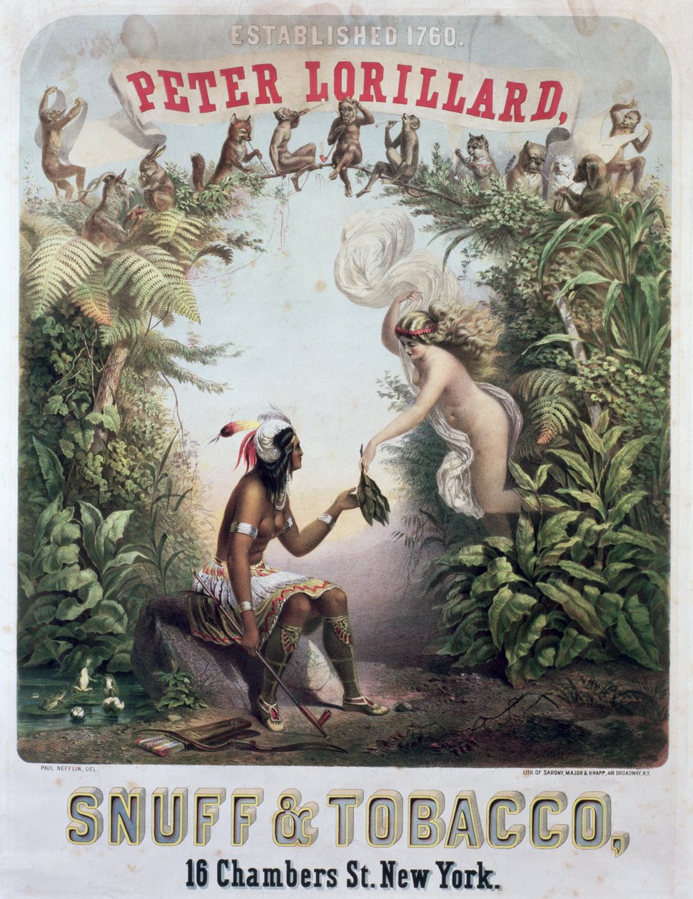 Advertisement for Snuff and Tobacco, Engraved by Sarony, Major and Knapp, New York, c.1860 by Paul Nefflin
