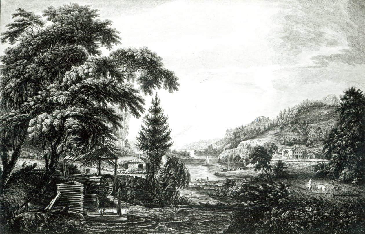 A Design to represent the beginning and completion of an American Settlement or Farm, from 