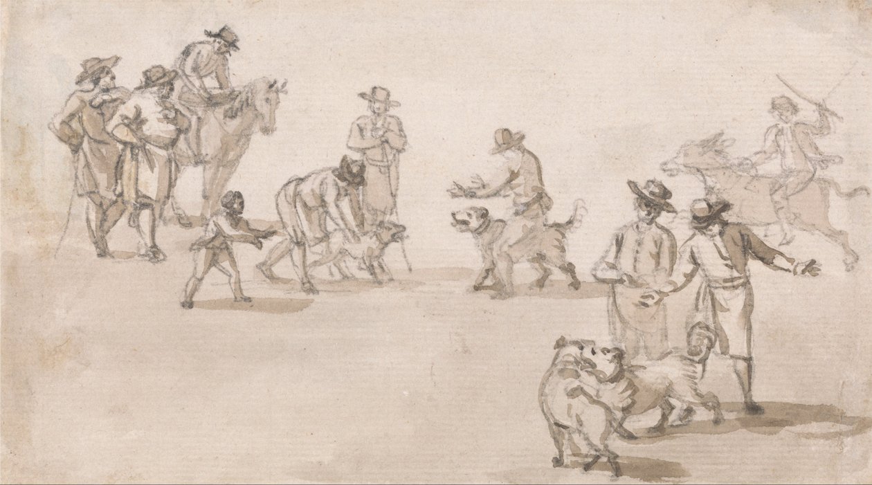 Group of Figures: A Dogfight by Paul Sandby