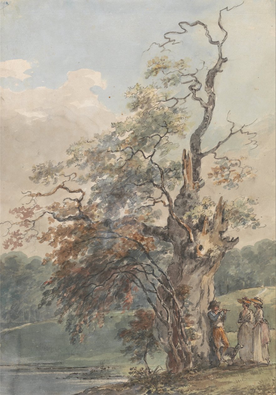 Landscape with a Man Playing a Pipe Under an Old Tree by Paul Sandby