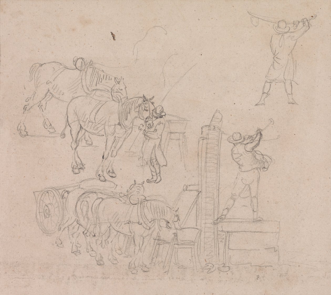 Studies of a Carter Pumping Water for His Horses by Paul Sandby