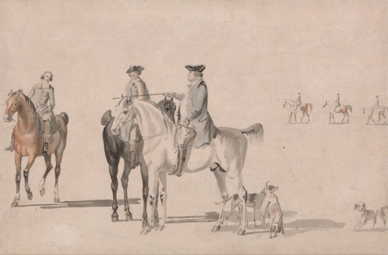 The Duke of Cumberland with a Gentleman and a Groom, All Mounted, and Dogs by Paul Sandby