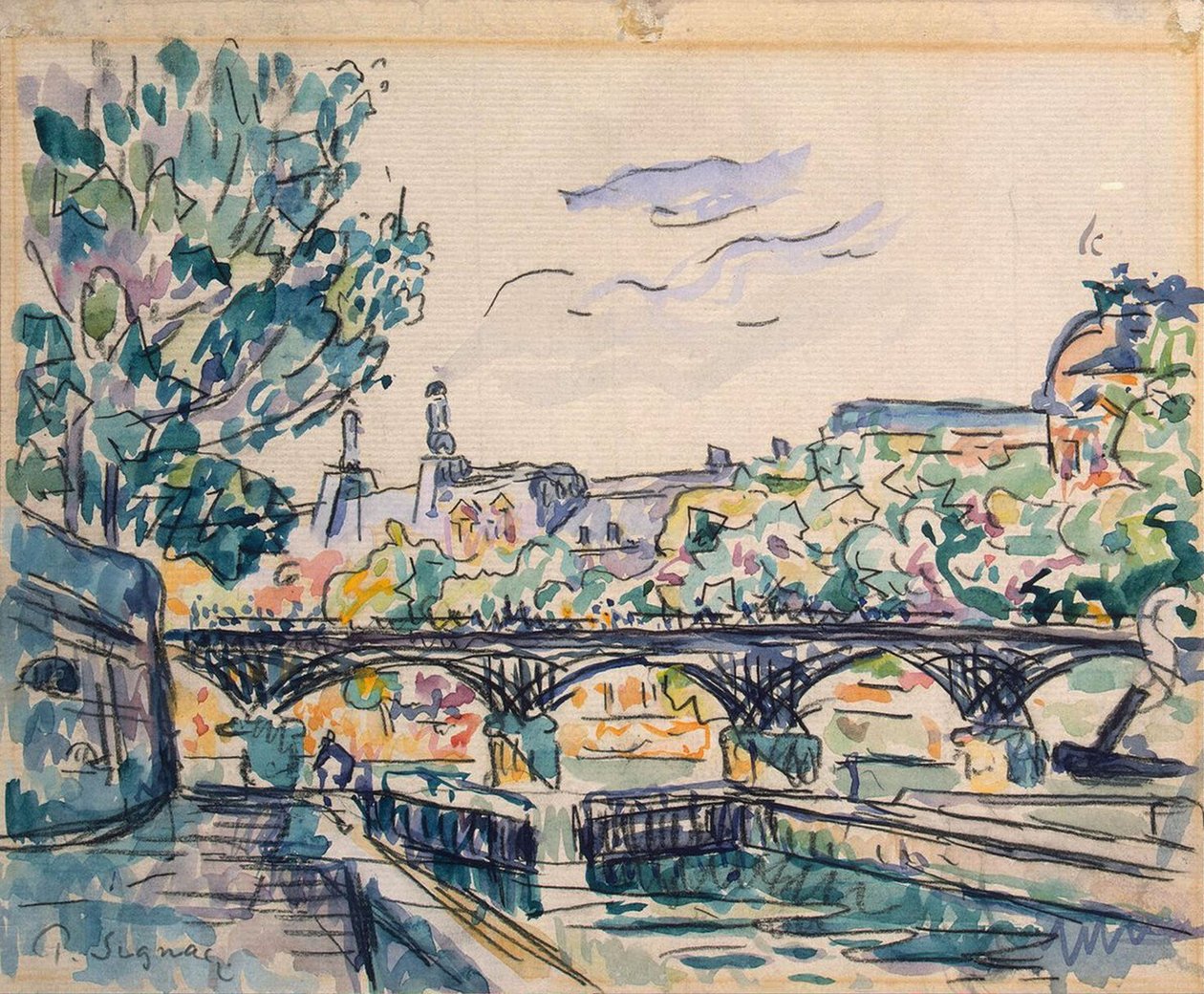 Bank of the Seine near the Pont des Arts, with a view of the Louvre by Paul Signac