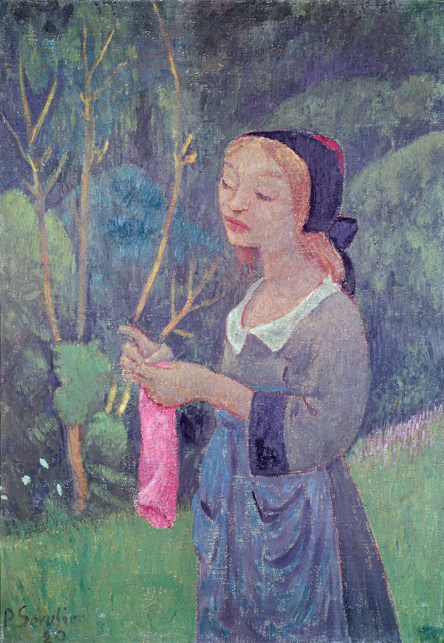 Young Girl with a Pink Stocking or Young Breton Knitting by Paul Sérusier