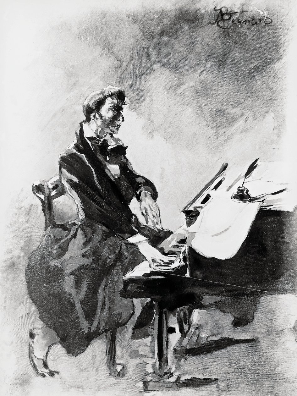 The composer and pianist Frederic Chopin playing the piano by Paul Albert Besnard