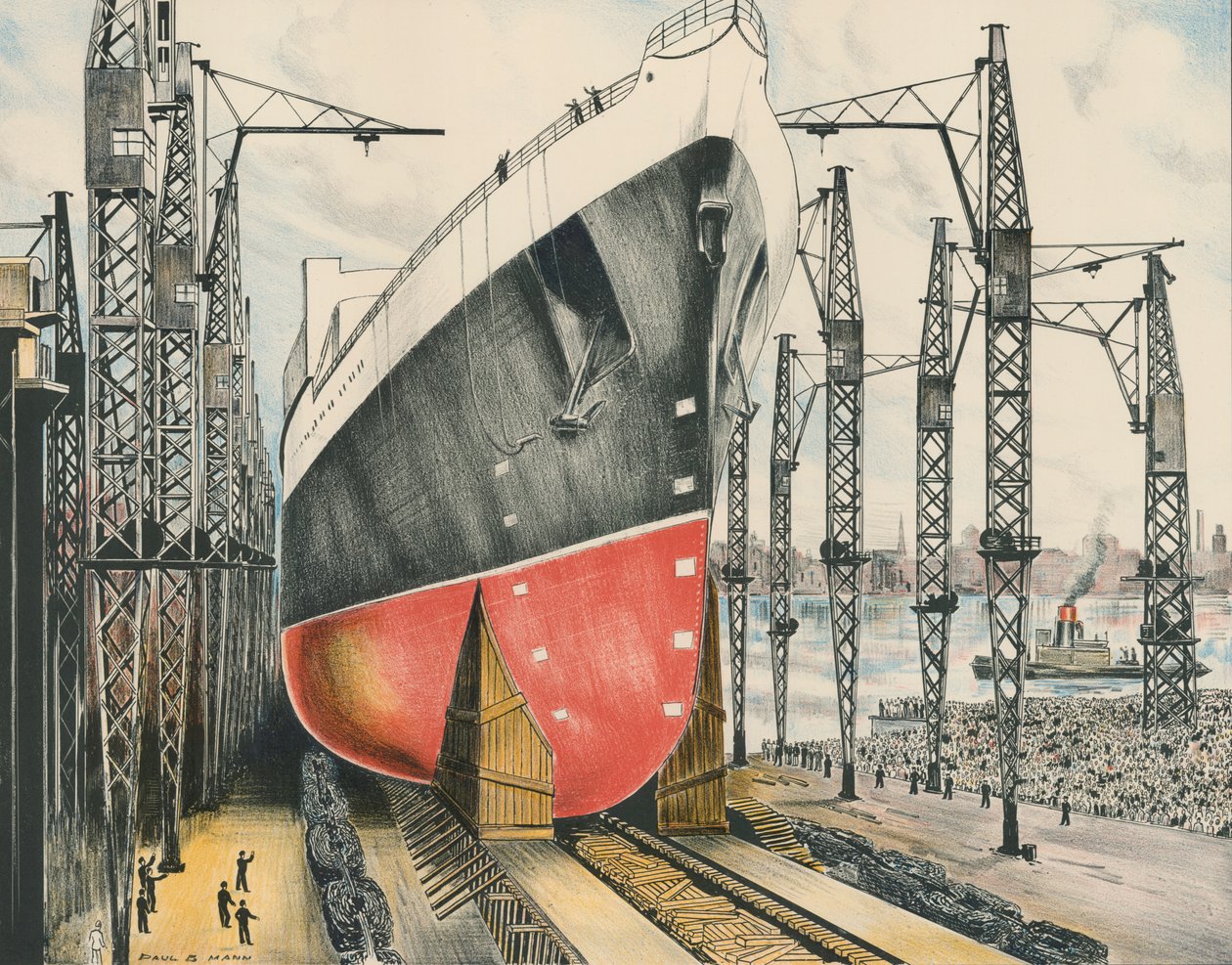 Launching a Liner at a Clyde Shipyard by Paul B. Mann