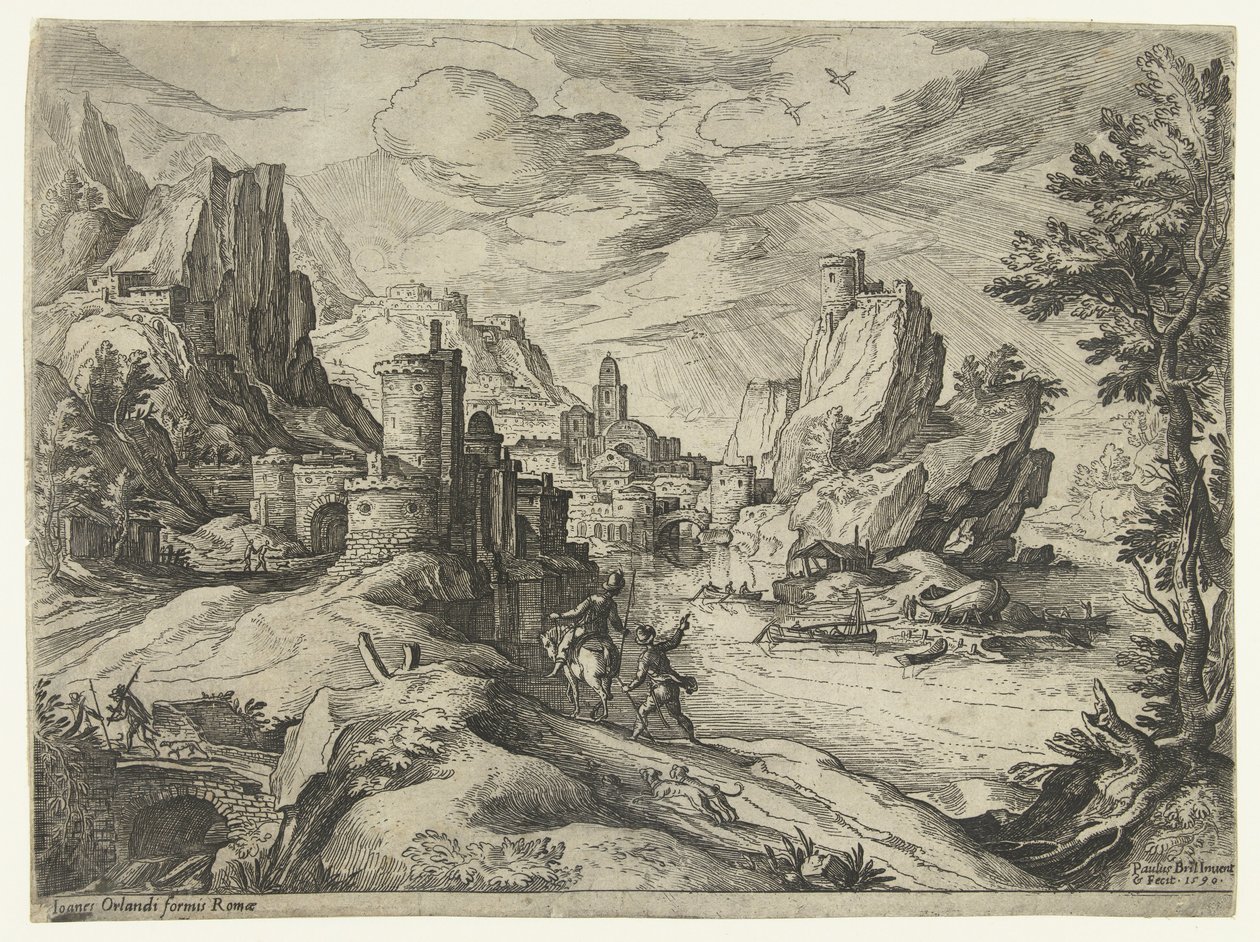Rocky Coast in Campania with City and Travelers by Paul Bril