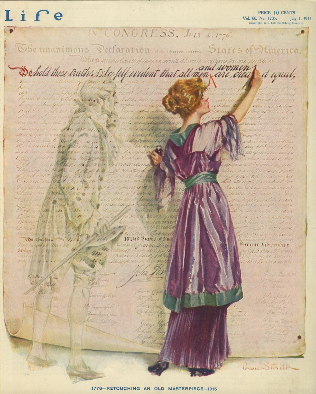 1776 - Retouching an Old Masterpiece - 1915, Life magazine cover by Paul C. Stahr
