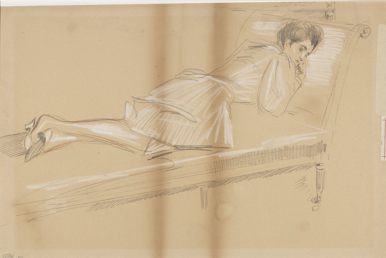 Woman Lying Face Down on a Couch by Paul Cesar Helleu
