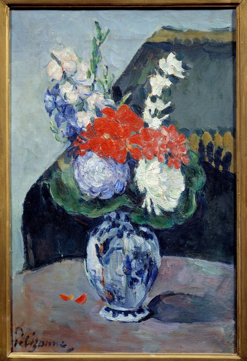 Bouquet with little Delft by Paul Cézanne