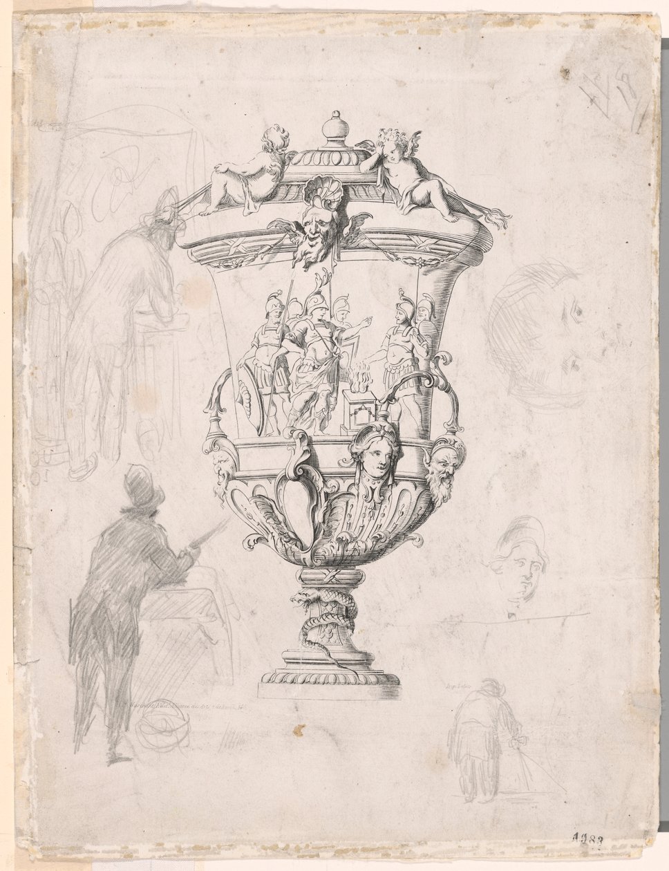 Figure Studies Around an Engraving of an Ornamental Vase by Paul Cézanne