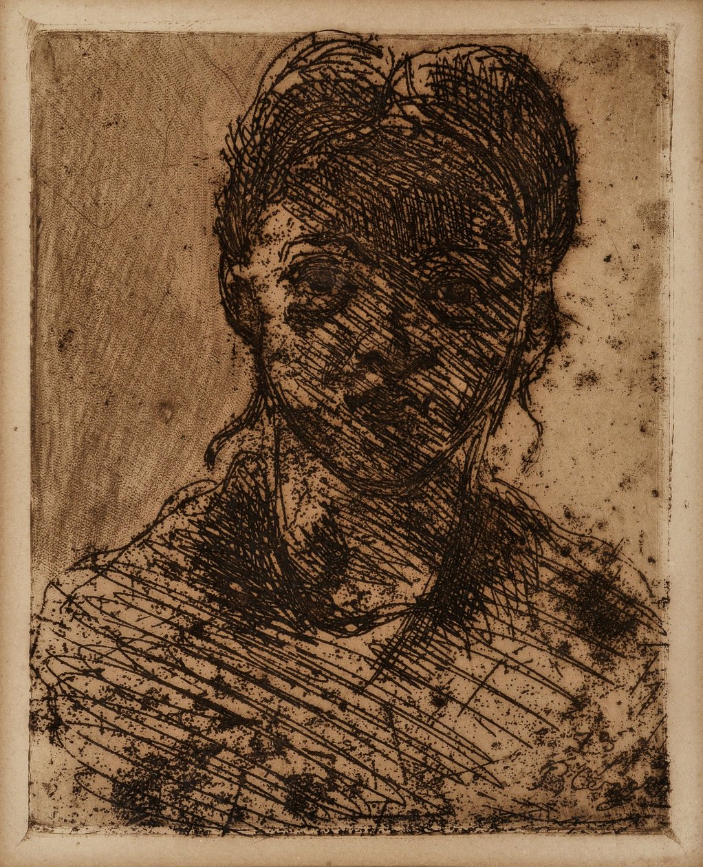 Maiden Head. Engraving by Paul Cezanne. Etching. Dim: 32.5x25cm. Musee Granet, Aix En Provence. by Paul Cézanne