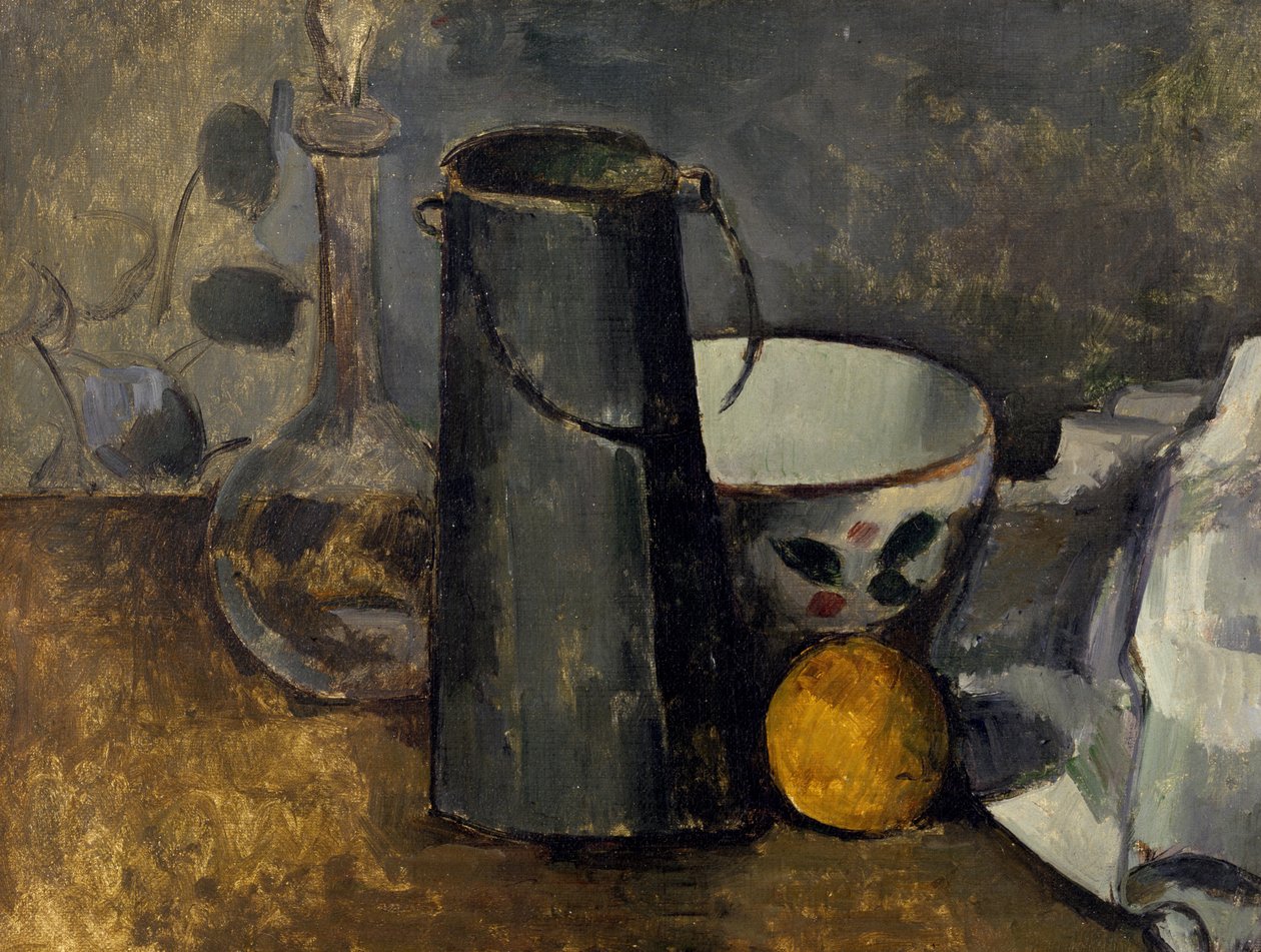 Still Life with Carafe, Milk Can, Bowl, and Orange by Paul Cézanne