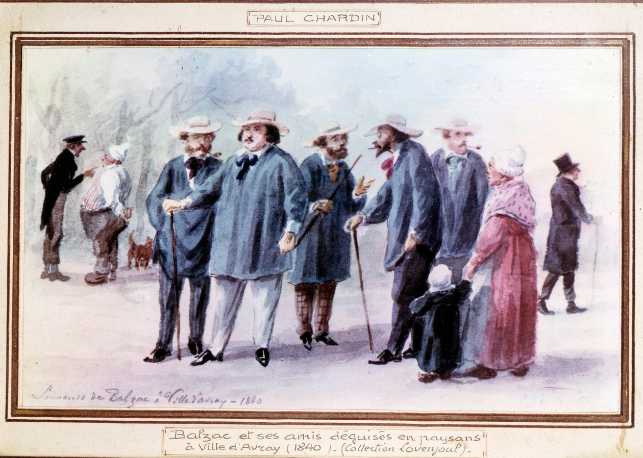 The French writer Honore de Balzac and his friends disguised as peasants in the town of Avray in 1840 by Paul Chardin