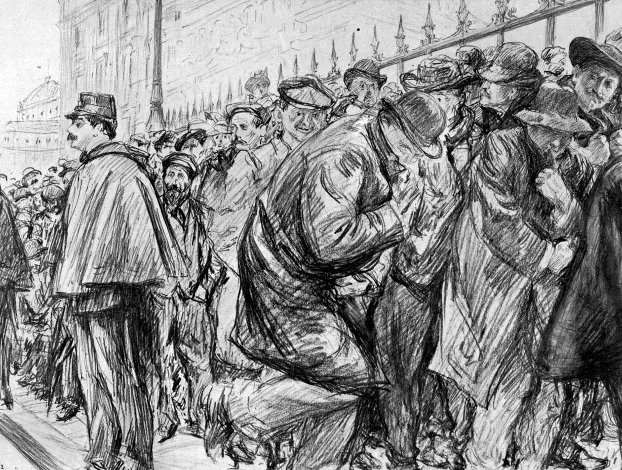 Queue Outside the Palais de Justice During the Trial of Marguerite Steinheil, Paris, France, 1909 by Paul Charles Renouard