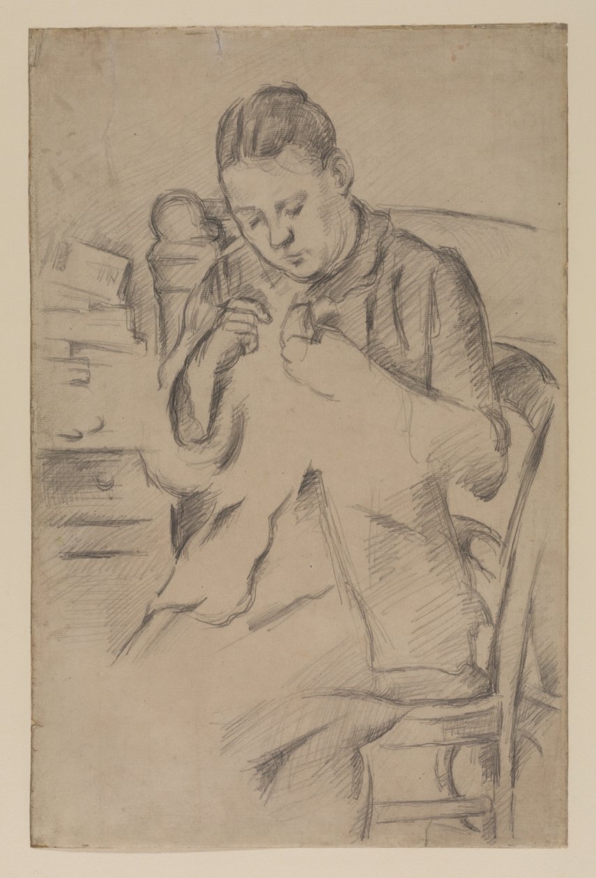Hortense Fiquet, Madame Cezanne, sewing, c.1880 by Paul Cézanne