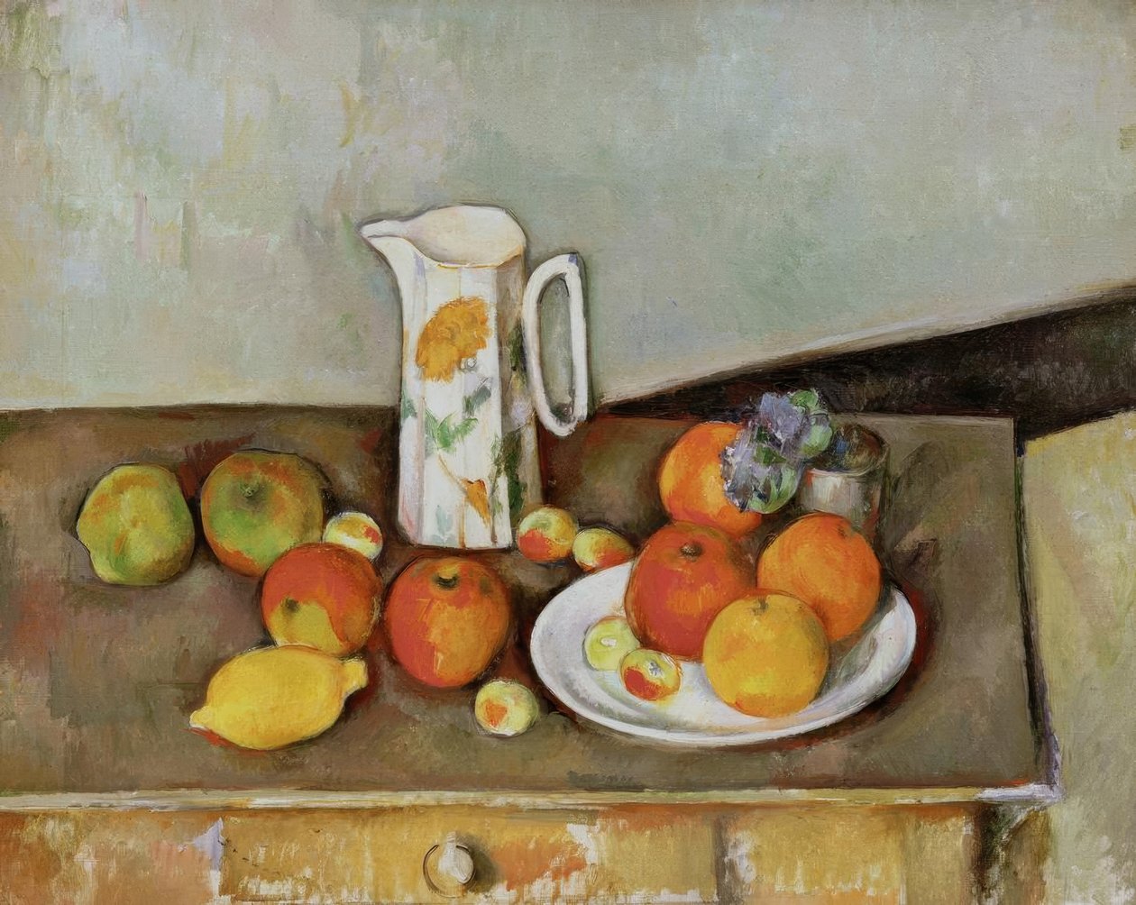 Still Life: Milk Jug and Fruits on a Table by Paul Cézanne