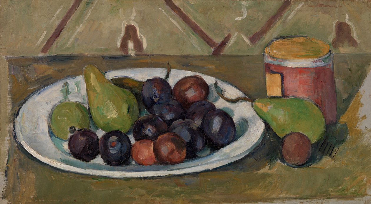 Plate with Fruit and Pot of Preserves by Paul Cézanne