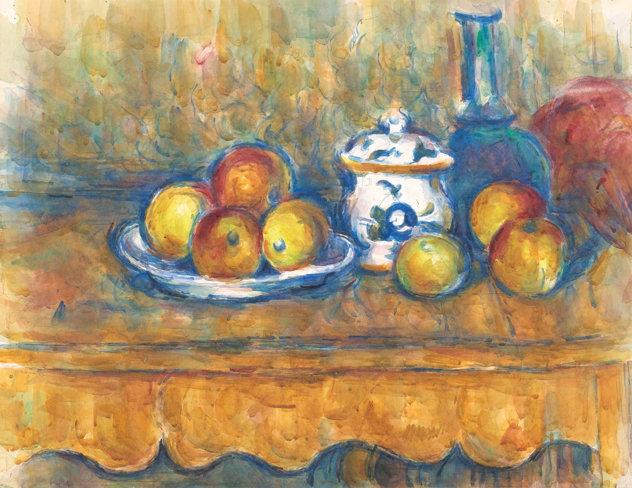Still life with blue bottle, sugar bowl and apples, 1900-1902 by Paul Cézanne