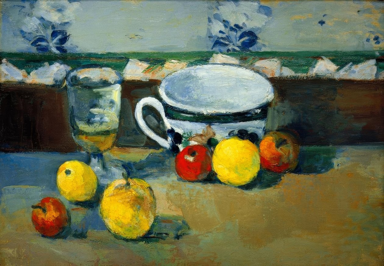 Cup, Glass, and Fruits II by Paul Cézanne