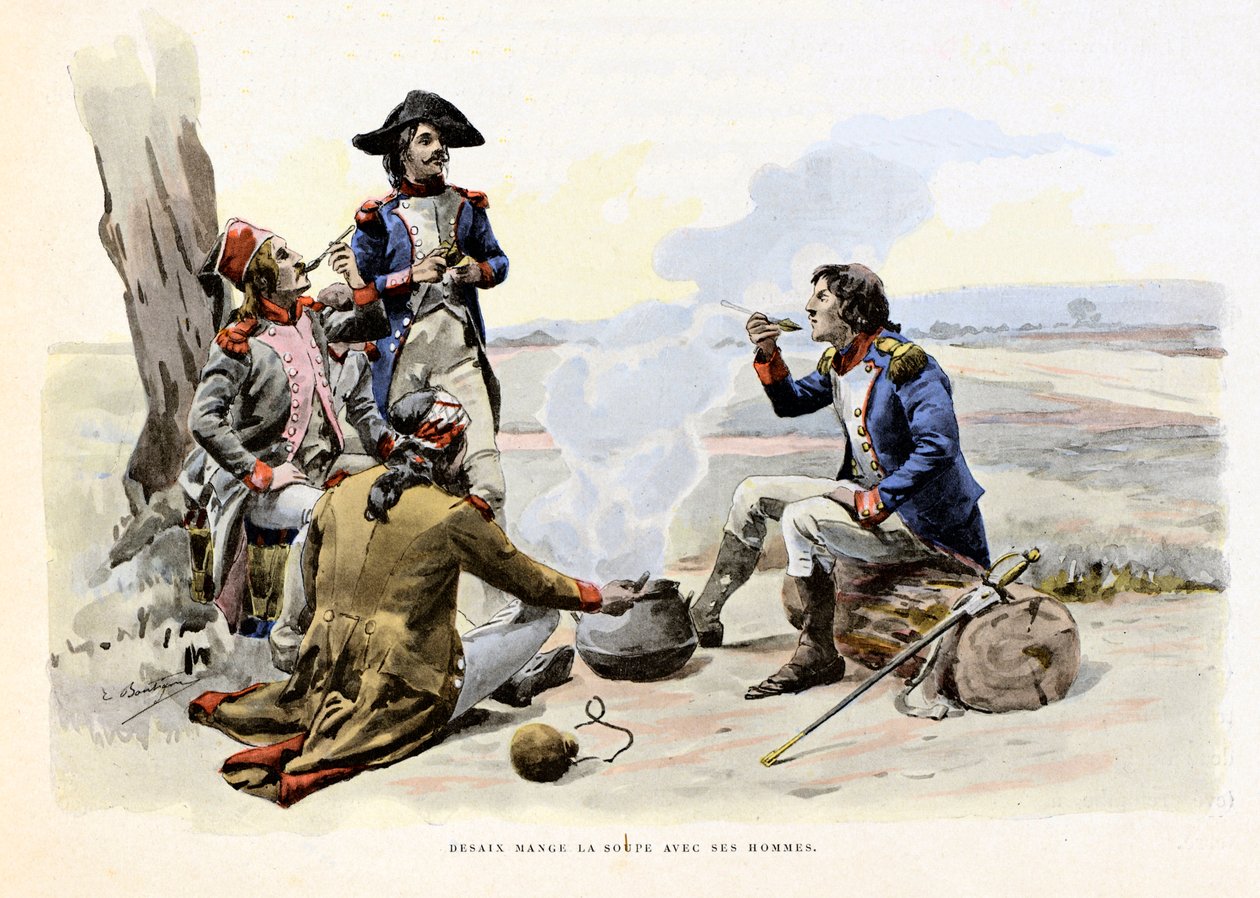Louis Charles Antoine Desaix de Veygoux Eats the Soup with His Men - Illustration by Emile Boutigny by Paul Émile Boutigny
