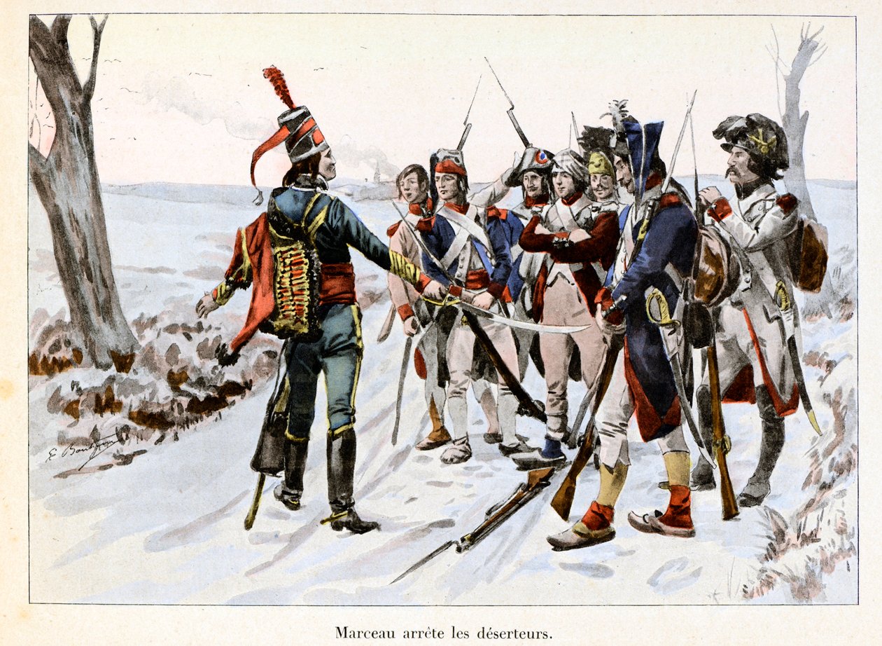 Francois-Severin Desgraviers Marceau detains the soldiers of the Republican army in the Vendee (Illustration by Emile Boutigny in “Hoche-Marceau-Desaix” by Theodore Cahu) by Paul Émile Boutigny