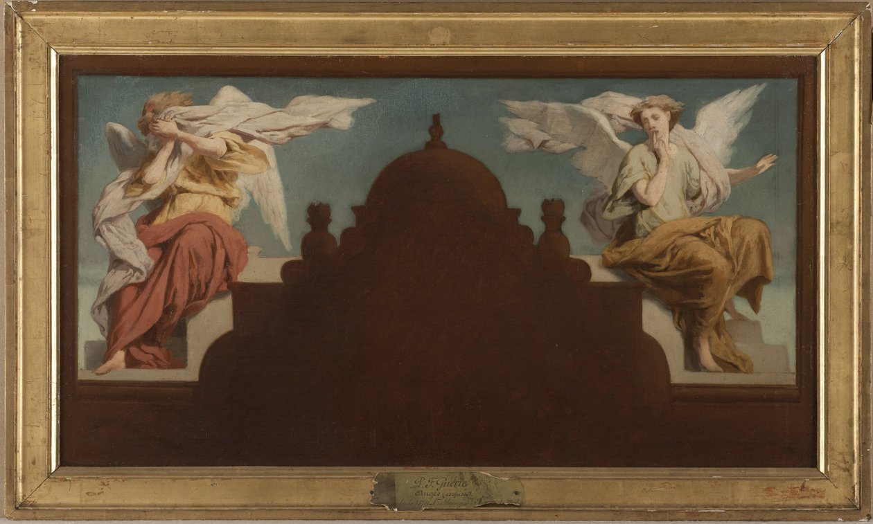 Sketch for Saint-Etienne-du-Mont Church: Two seated angels, en 1874 by Paul Felix Guerie