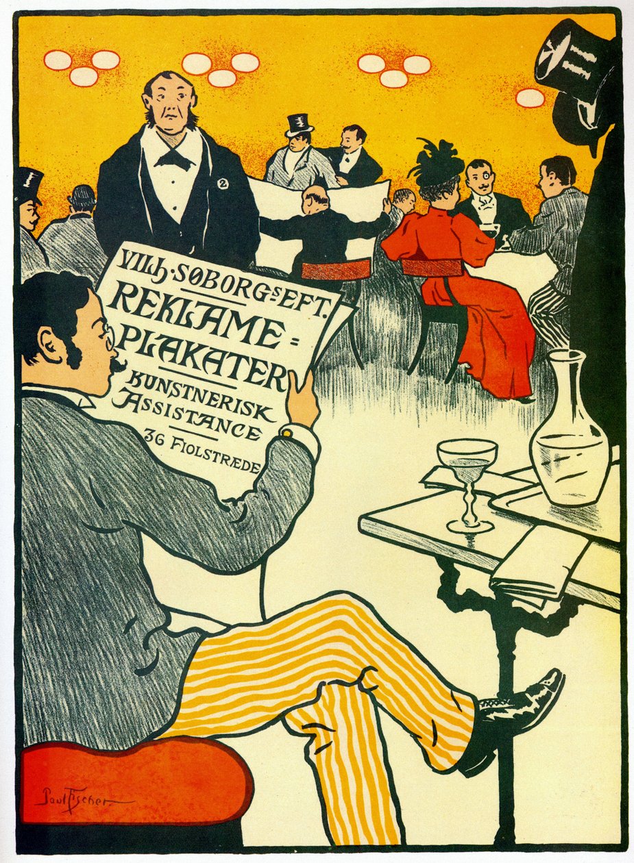 Advertising Poster for a Print Shop Representing a Bar Scene by Paul Fischer