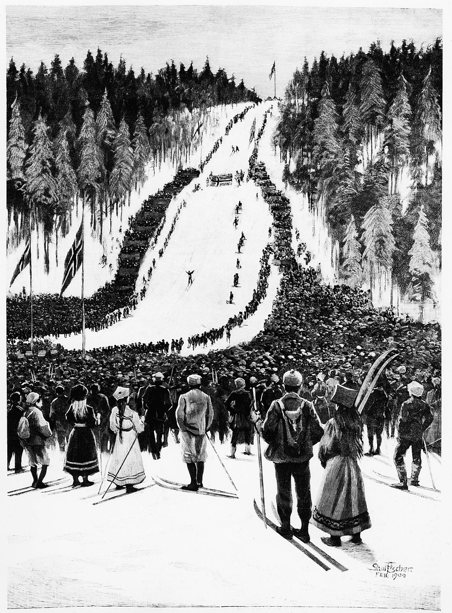 Ski: The Norwegian derby, the ski race - drawing, Feb. 1900, Bibl. des Arts Deco by Paul Fischer